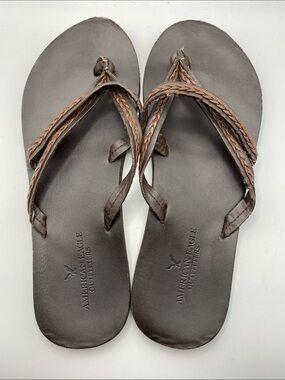American Eagle Outfitters Brown Braided-Strap Leather Sandals